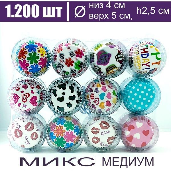 Бумажная капсула для выпечки и упаковки, Ø низ 4 см, высота 2,5 см, 1200 шт Медиум Печать Микс Бумажная капсула для выпечки и упаковки, Ø низ 4 см, высота 2,5 см, 1200 шт Медиум Печать Микс