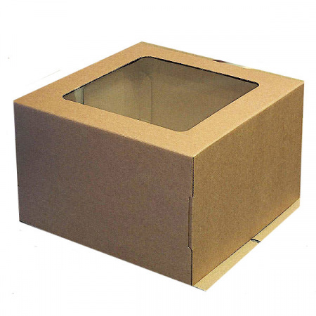 Коробка с окном для торта 30*30*19 см Бурая (Крафт) | упак 10-50 шт Коробка с окном для торта 30*30*19 см Бурая (Крафт) | упак 10-50 шт
