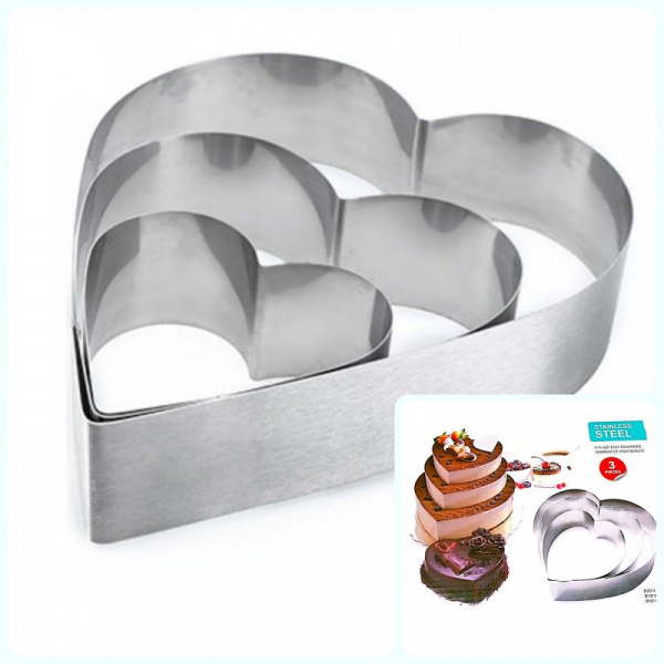 Формы для выпечки стальные Набор 3 шт | Сердца (100, 150, 200 мм, высота 45 мм) Формы для выпечки стальные Набор 3 шт | Сердца (100, 150, 200 мм, высота 45 мм)