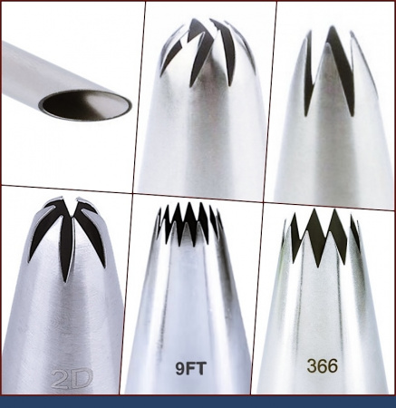 Базовый набор кондитерских насадок 6 шт 230, 1М, 2D, 9FT, 333, 366L Эконом