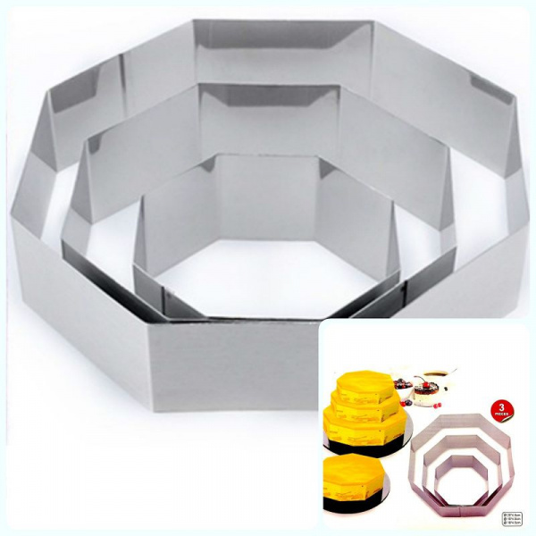 Формы для выпечки стальные Набор 3 шт | Многоугольная (100, 150, 200 мм, высота 45 мм) Формы для выпечки стальные Набор 3 шт | Многоугольная (100, 150, 200 мм, высота 45 мм)