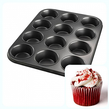 Форма для выпечки металлическая антипригарная | 12 кексов - Капкейки Форма для выпечки металлическая антипригарная | 12 кексов - Капкейки