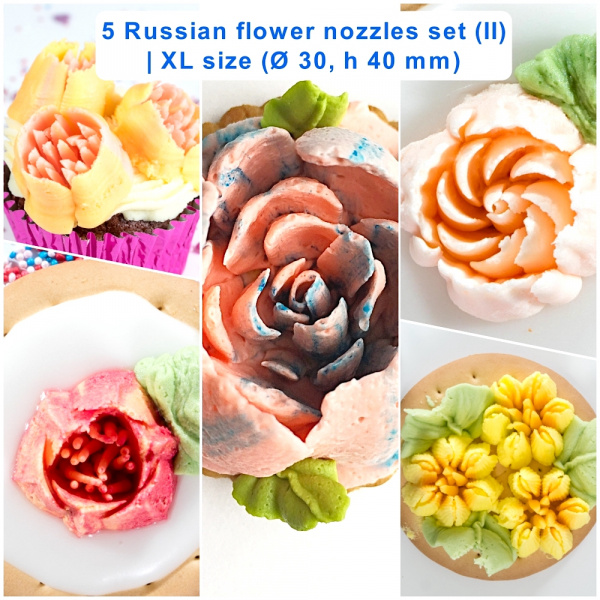 Набор (II) 5 кондитерских насадок - Малазийские цветы №№202, 212, 215, 218, 219 | XL размер (Ø 30, h 40 mm) Набор (II) 5 кондитерских насадок - Малазийские цветы №№202, 212, 215, 218, 219 | XL размер (Ø 30, h 40 mm)
