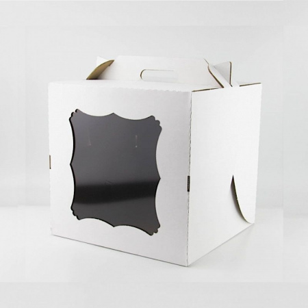 Коробка ручками и окном для торта 22*22*20 см Белая | упаковка 5-25 шт Коробка ручками и окном для торта 22*22*20 см Белая | упаковка 5-25 шт