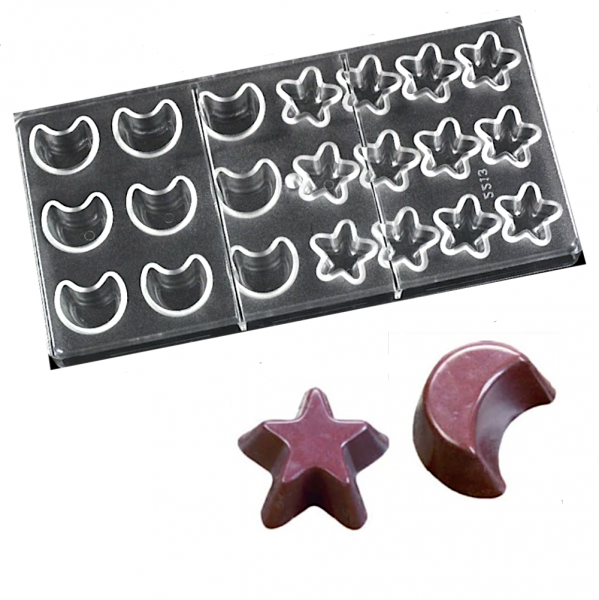 Поликарбонатная форма для шоколада 275*135*24 мм | Месяц и Звёзды мод.2213 Поликарбонатная форма для шоколада 275*135*24 мм | Месяц и Звёзды мод.2213